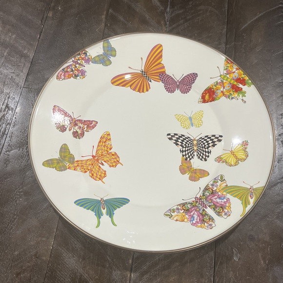 MACKENZIE-CHILDS Enamel Courtly‎ Check Butterfly Garden DinnerPlate 10.25